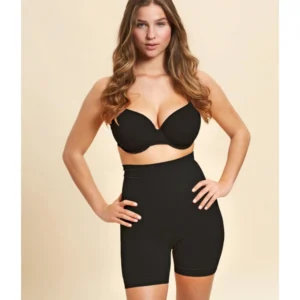 BS Women's Cotton Solid Ethnic Wear Tummy - Thigh Body Shaper (Black)