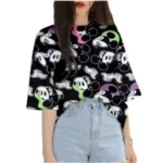 BS Women's Lycra Printed Round Neck Short Sleeve T-Shirt (Black)