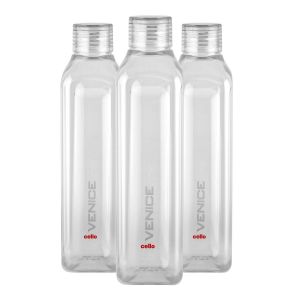 SW Cello Venice Exclusive Edition Plastic Water Bottle Set 1 Litre Set of 3 Clear