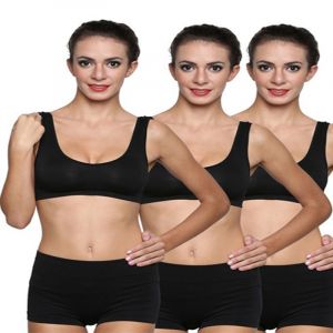 SW 3-Pack Scoop Neck Black Sports Bra Boyshort Set