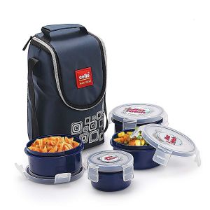 SW Cello Max Fresh Click Polypropylene Lunch Box Set 300ml 4-Pieces Blue