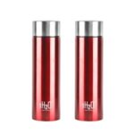 SW Cello H2O Stainless Steel Water Bottle Set 1 Litre Set of 2 Red