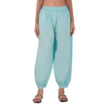 BS Women's Casual Cotton Cambric Solid Elastic Waist Patiala Harem Pants (Blue)