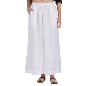BS Women's Casual Cotton Solid Elastic Palazzo (White)