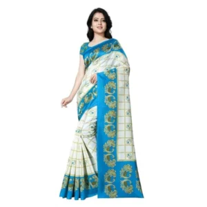 BS Women's Georgette Printed Saree With Unstitched Blouse 5.5Mtr (Blue)