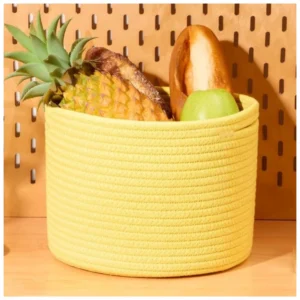 BS Cotton Round Small Storage Basket 9x7 Inch Pack of 1 (Yellow)