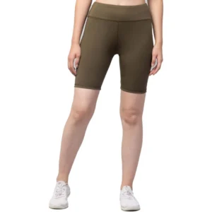 BS Women's Polyester Solid Above Knee High-Rise Shorts (Olive)