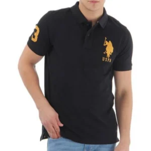 BS Men's Casual Half sleeve Solid Cotton Polo Neck T-shirt (Black)