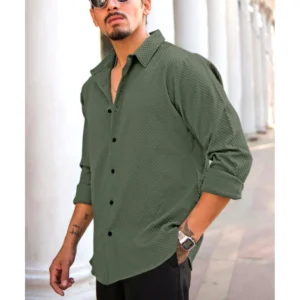 BS Men's Casual Popcorn Self-design Full Sleeve Collar Shirt (Green)