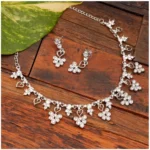 BS Women's Rose Gold Plated Brass Necklace & Earings Set (Silver)