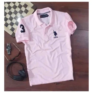 BS Men's Casual Half sleeve Solid Cotton Polo Neck T-shirt (Pink)