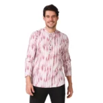 BS Men's Cotton Rayon Digital Printed Mandarin Collar Short Kurta (Pink)