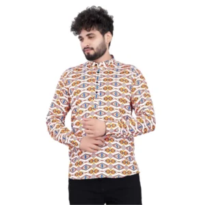BS Men's Cotton Blended Printed Full Sleeve Shortkurta (Multicolor)