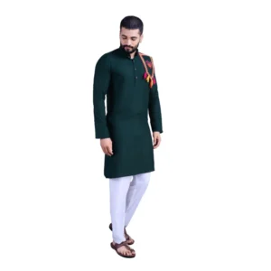 BS Men's Rayon Mirror Embroidery Mandarin Collar Kurta (Green)