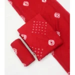 BS Women's Chanderi Cotton Printed Unstitched Salwar Suit Material With Dupatta 2.3Mtrs (Red)