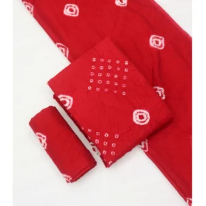 BS Women's Chanderi Cotton Printed Unstitched Salwar Suit Material With Dupatta 2.3Mtrs (Red)