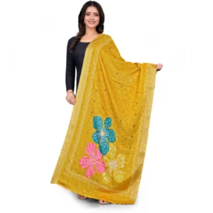 BS Women's chanderi silk Printed Dupatta (Yellow, Length: 2 Mtr)