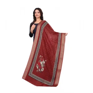 BS Women's chanderi silk Printed Dupatta (Maroon, Length: 2 Mtr)