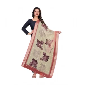 BS Women's chanderi silk Printed Dupatta (Beige, Length: 2 Mtr)