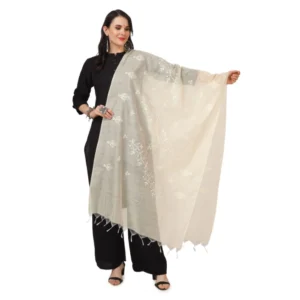 BS Women's Cotton Embroidered Dupatta (Off-White, Length: 2.25 to 2.50 Mtr)