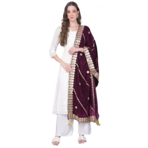 BS Women's Velvet Gotta Patti Dupatta (Wine, Length: 2.25 to 2.50 Mtr)