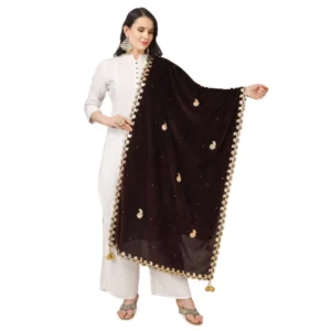 BS Women's Velvet Gotta Patti Dupatta (Brown, Length: 2.25 to 2.50 Mtr)