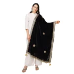 BS Women's Velvet Gotta Patti Dupatta (Black, Length: 2.25 to 2.50 Mtr)