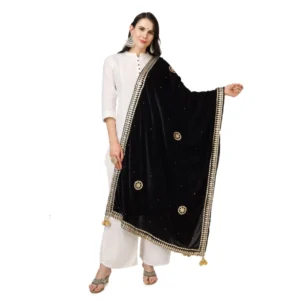 BS Women's Velvet Gotta Patti Dupatta (Black, Length: 2.25 to 2.50 Mtr)