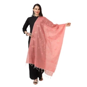 BS Women's Cotton Embroidered Dupatta (Peach, Length: 2.25 to 2.50 Mtr)