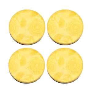 BS Marigold Floral Printed Wooden Coasters (Yellow)