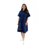 BS Women's Casual Denim Half Sleeves Dress (Blue)