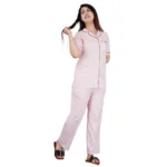BS Women's Casual Half Sleeve Printed Viscose Rayon Shirt With Pyjama Pant Night Suit Set (Pink)