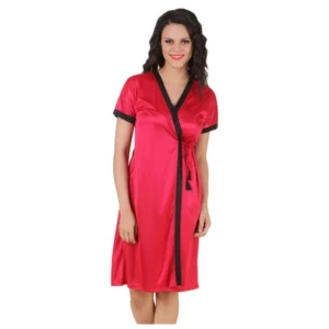 BS Women's Satin Short Wrap Gown with Half Sleeve(Color: Wine and Black, Neck Type: V Neck)