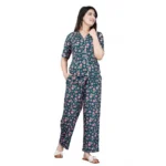 BS Women's Casual Half Sleeve Printed Viscose Rayon Shirt With Pyjama Pant Night Suit Set (Teal)