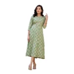 BS Women's Rayon Print With Embroidery Work A-Line Kurti (Green)