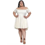 BS Women's Hojri Solid Knee Length Fit and Flare Dress (Off White)