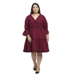 BS Women's Crepe Solid Knee Length Fit and Flare Dress (Maroon)