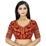 BS Women's Velvet Embroidery Readymade Blouse (Red, Size: Free Size)