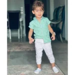 BS Kid's Lycra Printed Casual wear Shirt And Shorts Set (Green)