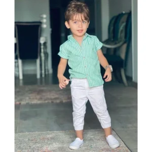 BS Kid's Lycra Printed Casual wear Shirt And Shorts Set (Green)