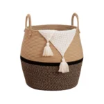 BS Cotton Matka With Handle 14x12 Inch Storage Basket For Clothes (Beige Black)